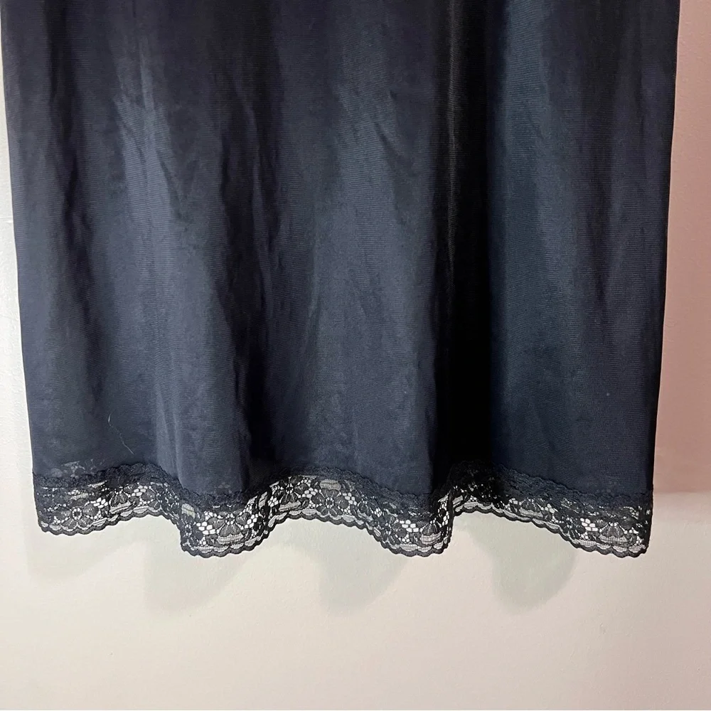 Vintage Vanity Fair Black Long Silky Women’s Lace Slip Dress